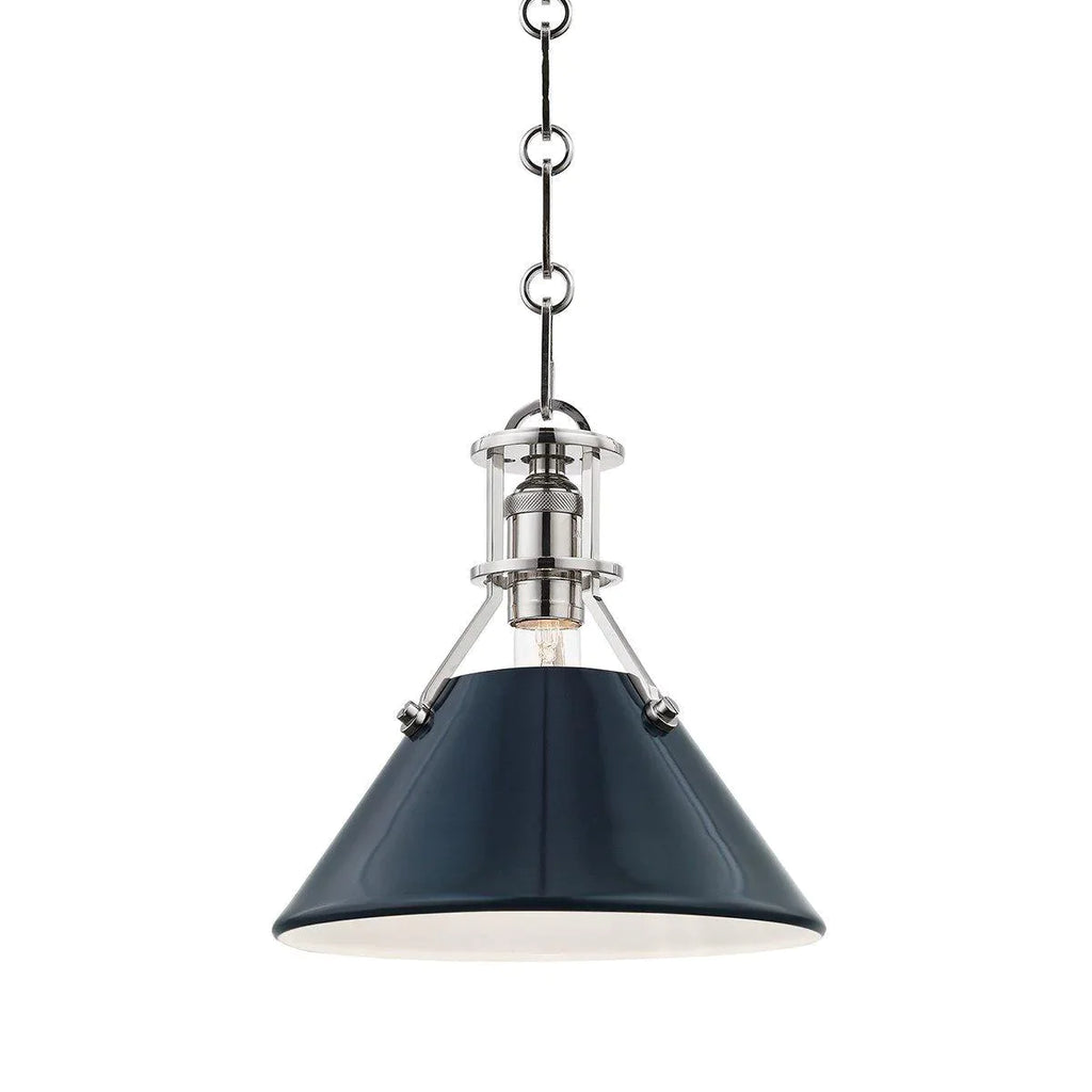Mark D. Sikes for Hudson Valley Lighting Polished Nickel and Dark Blue Painted No. 2 One Light Hanging Pendant Available in Two Sizes - Chandeliers & Pendants - The Well Appointed House