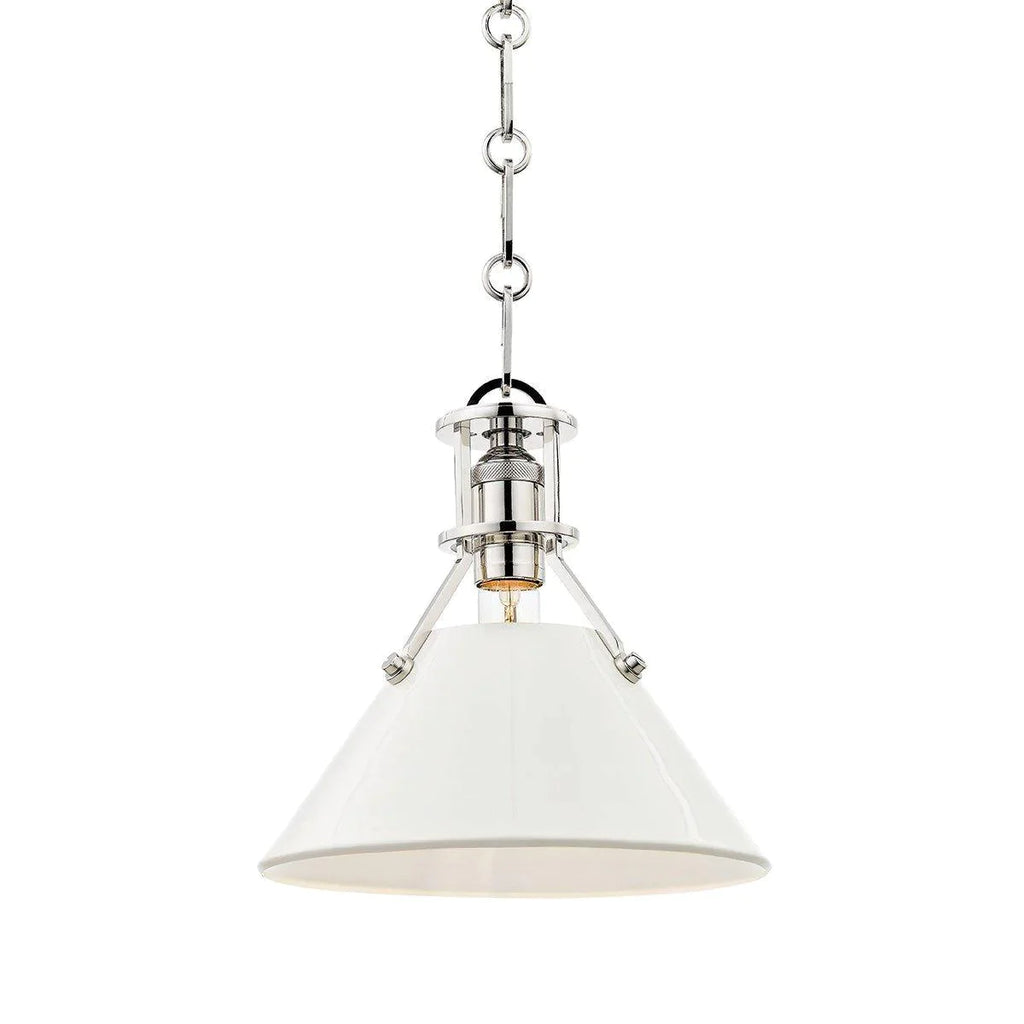Mark D. Sikes for Hudson Valley Lighting Polished Nickel and Off White Painted No. 2 One Light Hanging Pendant Available in Two Sizes - Chandeliers & Pendants - The Well Appointed House
