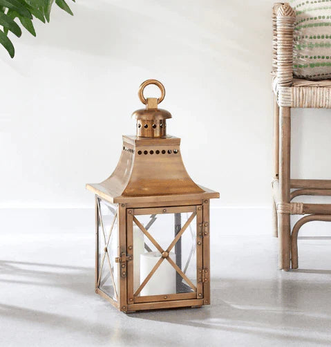 Medium Antique Brass Coastal Lantern - Candlesticks & Candles - The Well Appointed House