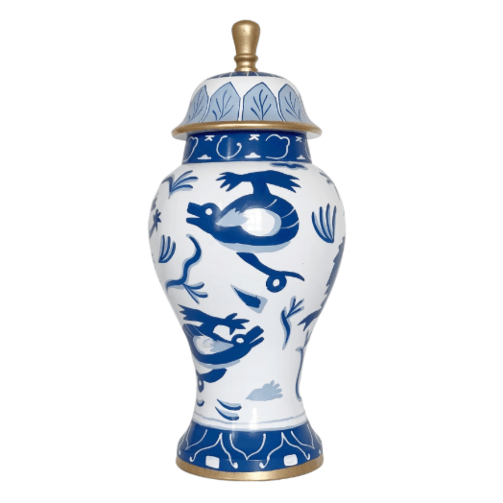 Medium Blue & White Lidded Dragon Ginger Jar - Vases & Jars - The Well Appointed House