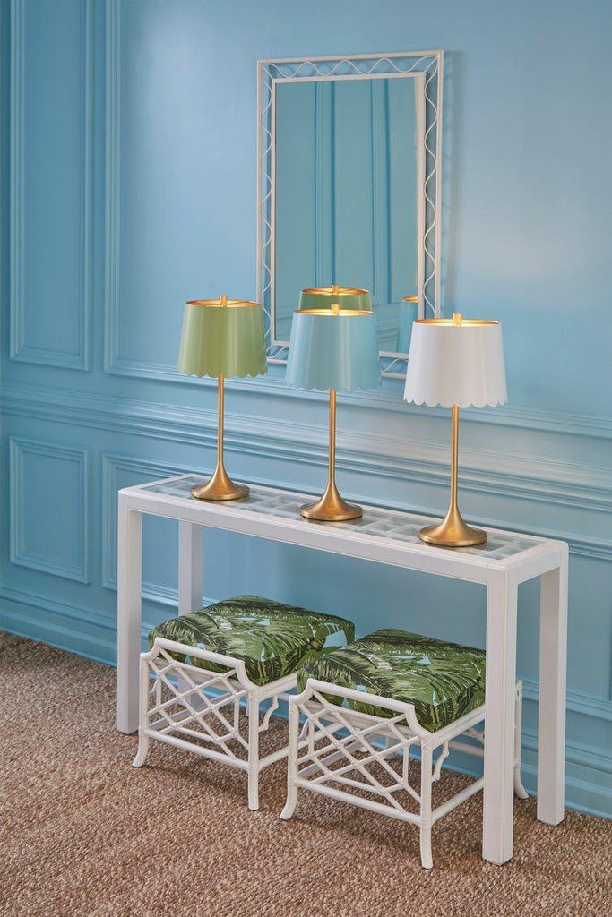 Meg Braff Brass Table Lamp With Scalloped Sky Blue Shade - Table Lamps - The Well Appointed House