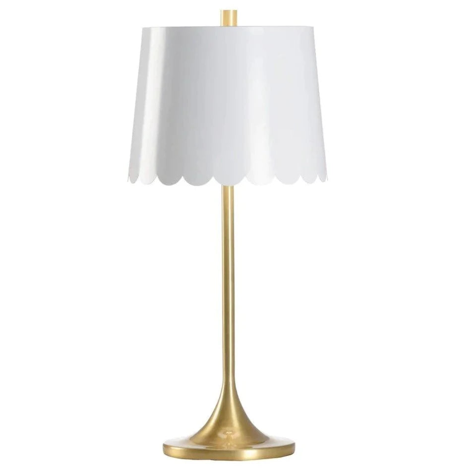 Meg Braff Brass Table Lamp With Scalloped White Shade – The Well