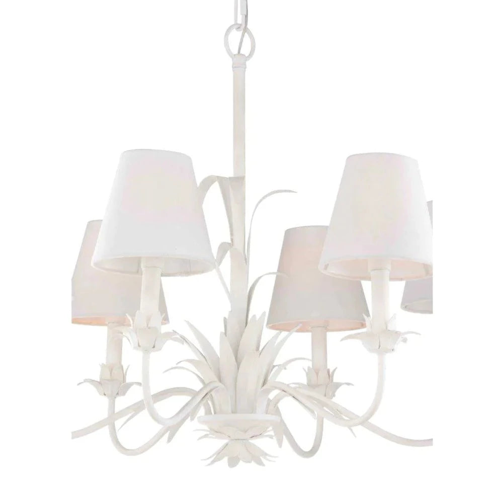 Meg Braff Six Light Tole Chandelier With White Shades - Chandeliers & Pendants - The Well Appointed House