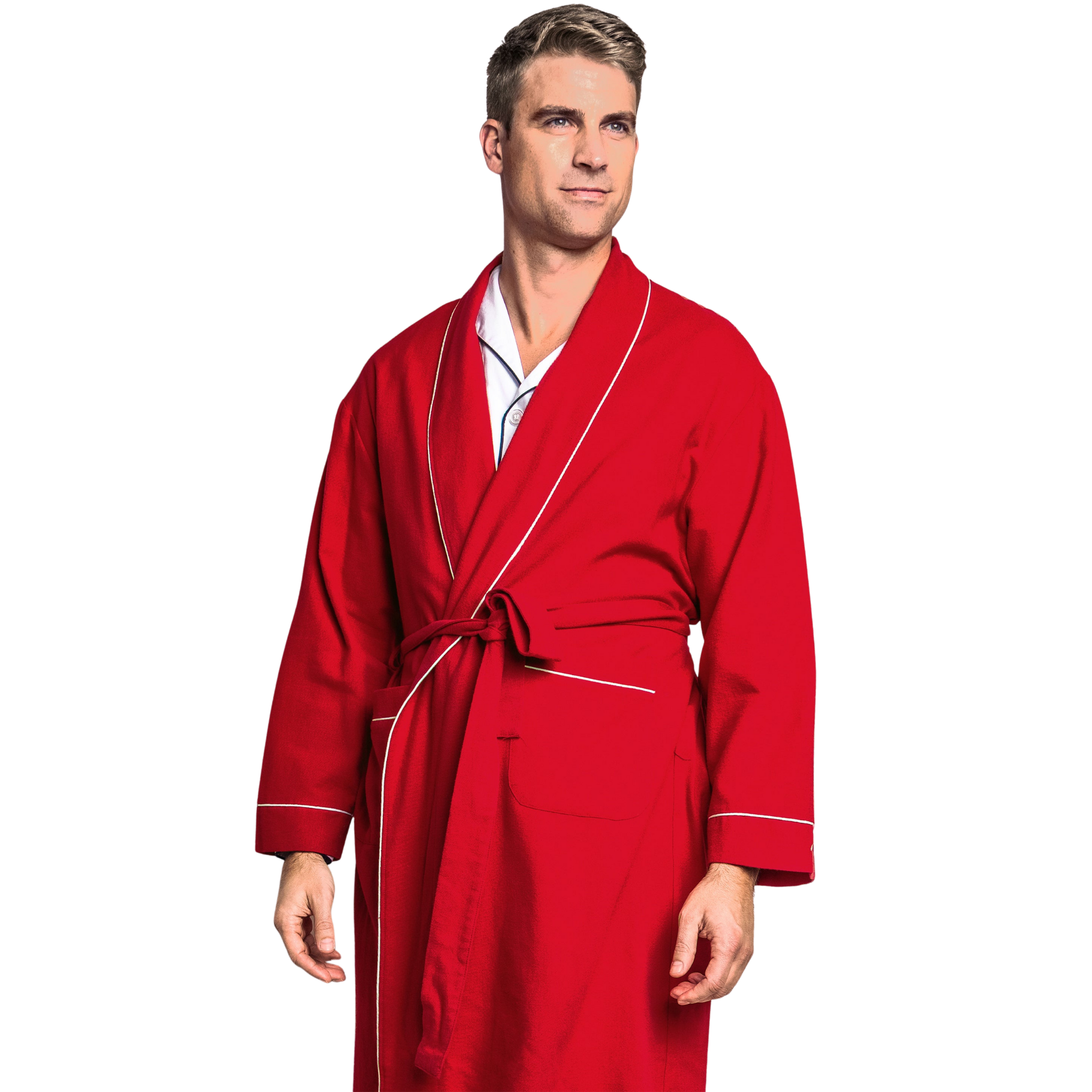 Men's Flannel Robe Red White Piping – The Well Appointed House