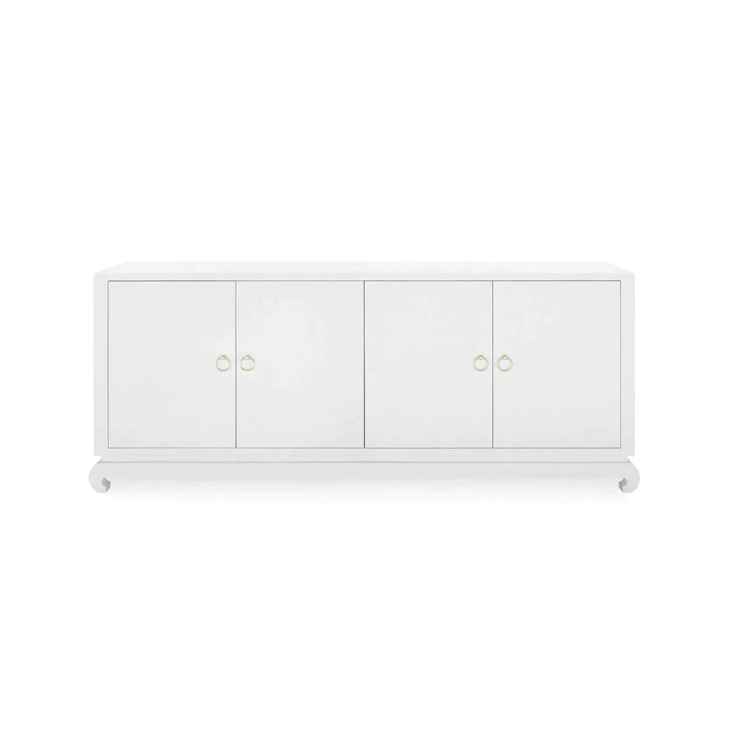 Meredith Extra Large 4-Door Cabinet in Chiffon White Lacquered Grasscloth - Sideboards & Consoles - The Well Appointed House
