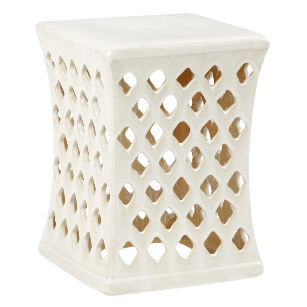 Meredith White Glaze Pierced Ceramic Garden Seat - Garden Stools & Benches - The Well Appointed House