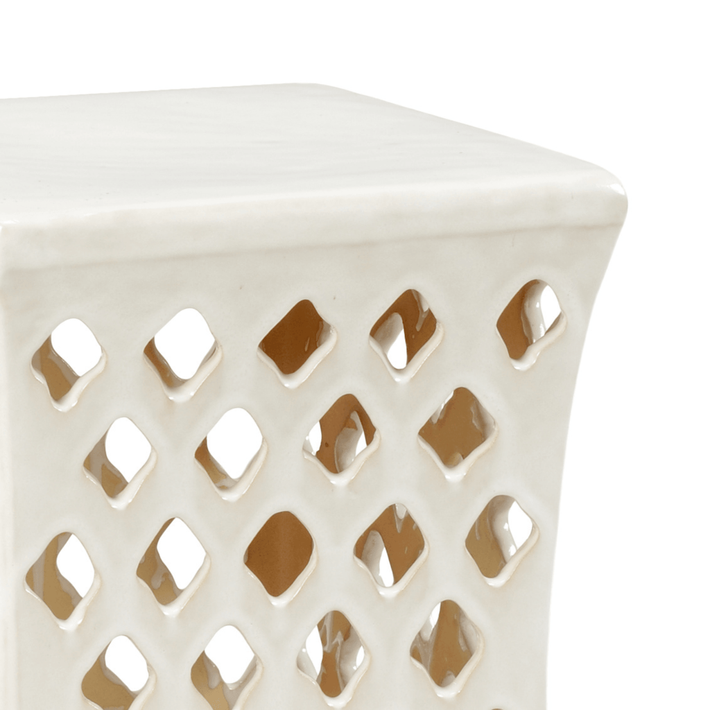 Meredith White Glaze Pierced Ceramic Garden Seat - Garden Stools & Benches - The Well Appointed House