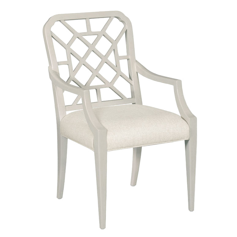 Merrion Arm Chair Carrara White chair with lattice back design on a white background - The Well Appointed House