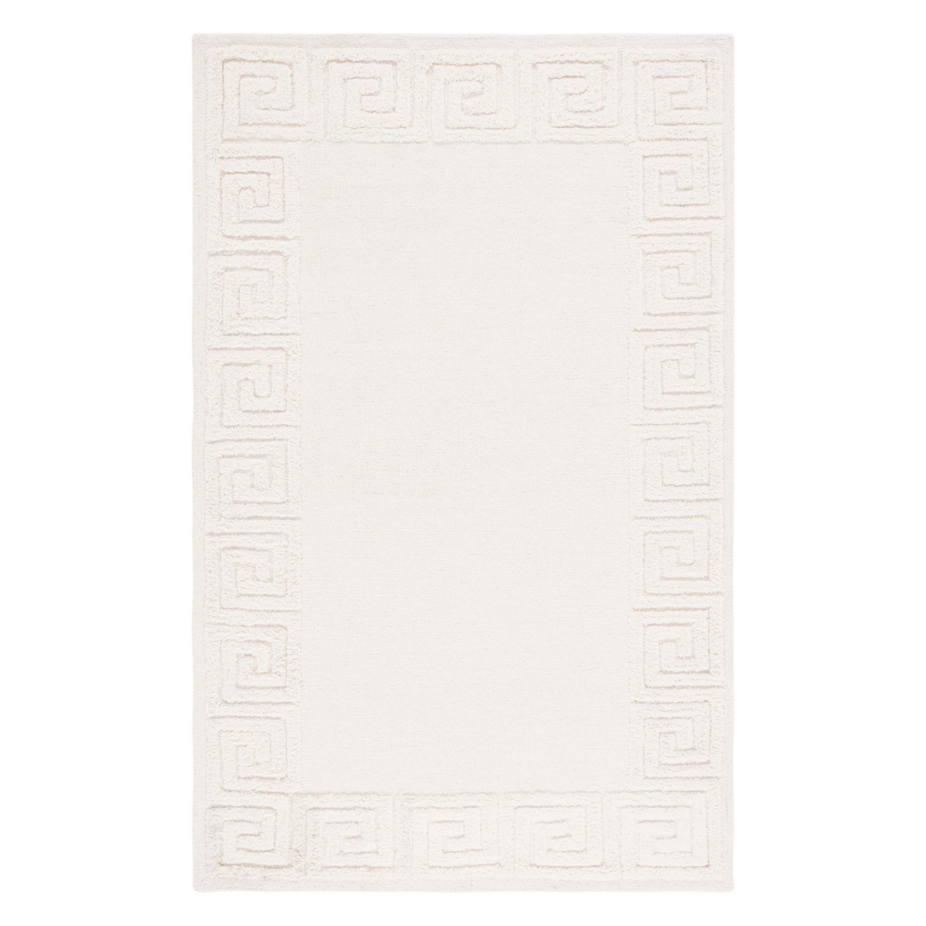 Ivory Area Rug With Greek Key Patterned Border - The Well Appointed House