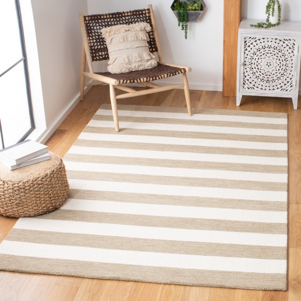 Brown & Ivory Hand Tufted Striped Area Rug - The Well Appointed House
