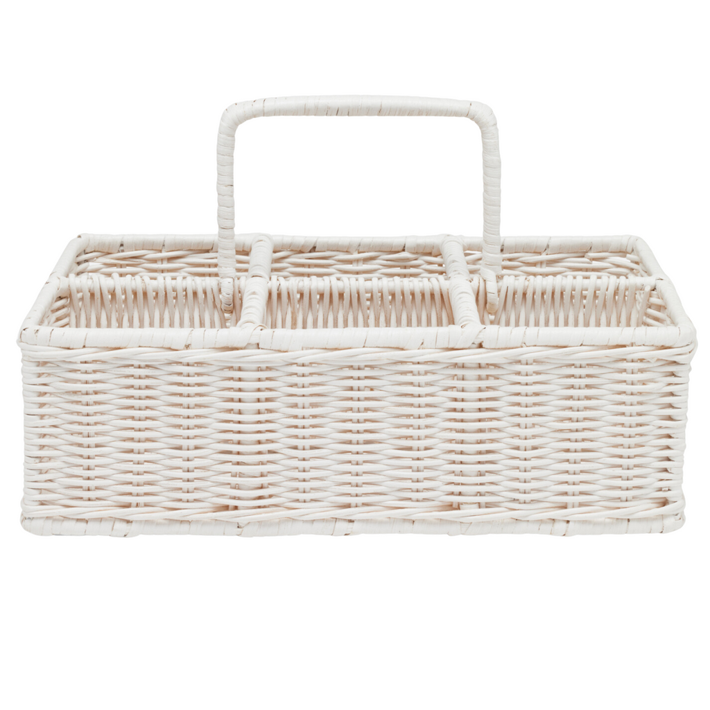 Micaela White Rattan Glassware Holder - The Well Appointed House
