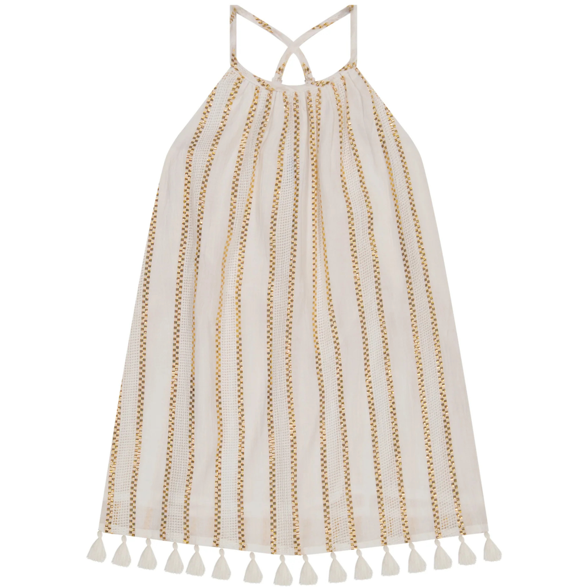pom strap mini dress Mini Chantal Girl's Sundress Gold Stripe 10