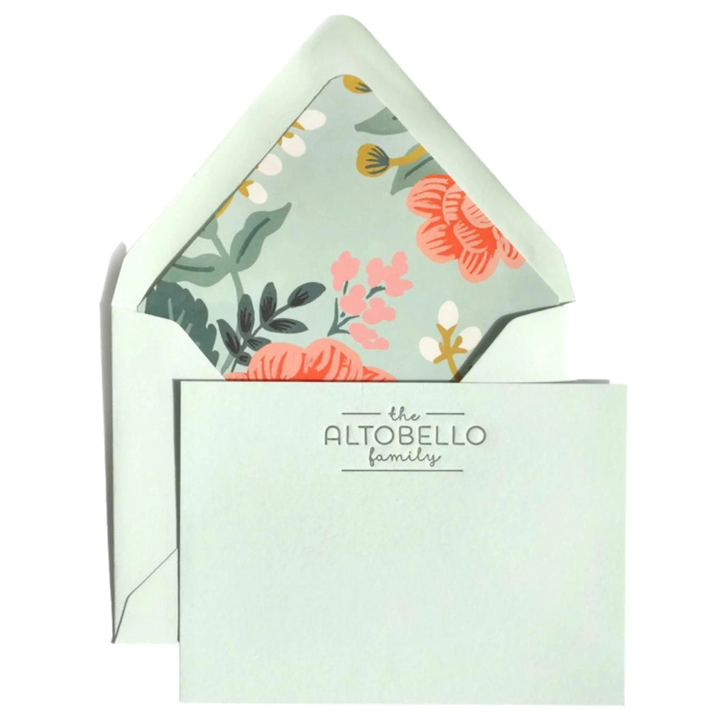 Mint Personalized Classic Correspondence Notecards With Optional Floral Liners - Stationery & Desk Accessories - The Well Appointed House