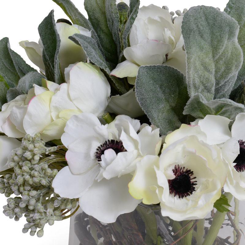 Mixed Faux Fresh Flower Arrangement with Lambs Ear & Anemones - Florals & Greenery - The Well Appointed House