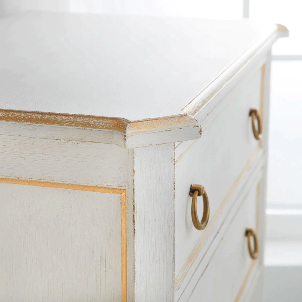 Modern History Covington Two Drawer Bedside Chest In Antique White With Gold Accents - Nightstands & Chests - The Well Appointed House