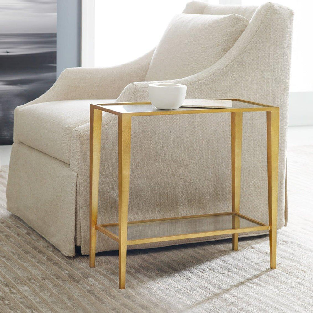Modern History Large Gold Leafed Finished Gilt Chairside Table with Antique Mirror Glass Top and Bottom - Side & Accent Tables - The Well Appointed House