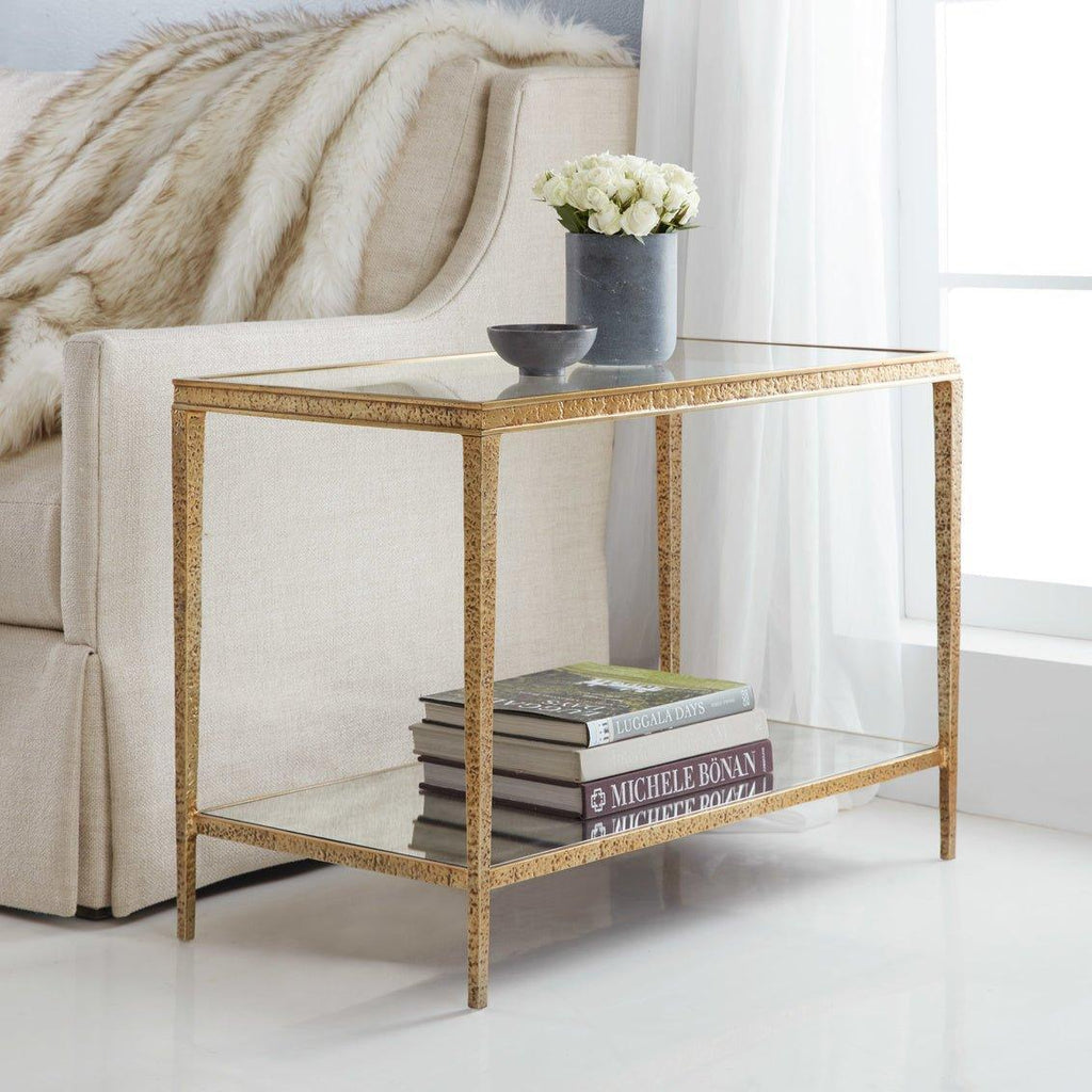 Modern History Sculpture Rectangular Side Table in Textured Antique Brass - Side & Accent Tables - The Well Appointed House