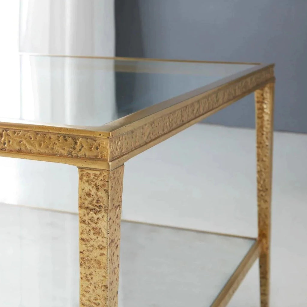 Modern History Sculpture Rectangular Side Table in Textured Antique Brass - Side & Accent Tables - The Well Appointed House