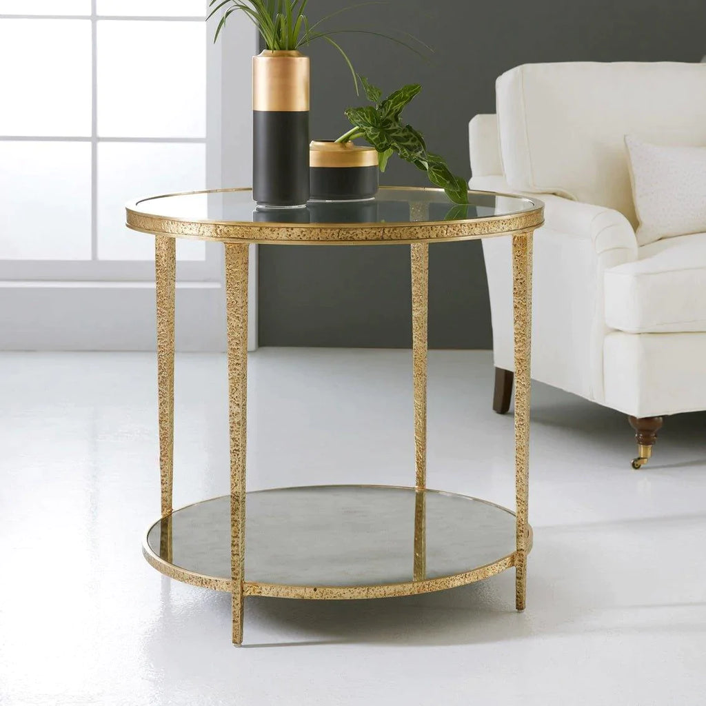 Modern History Sculpture Round Side Table in Textured Antique Brass - Side & Accent Tables - The Well Appointed House