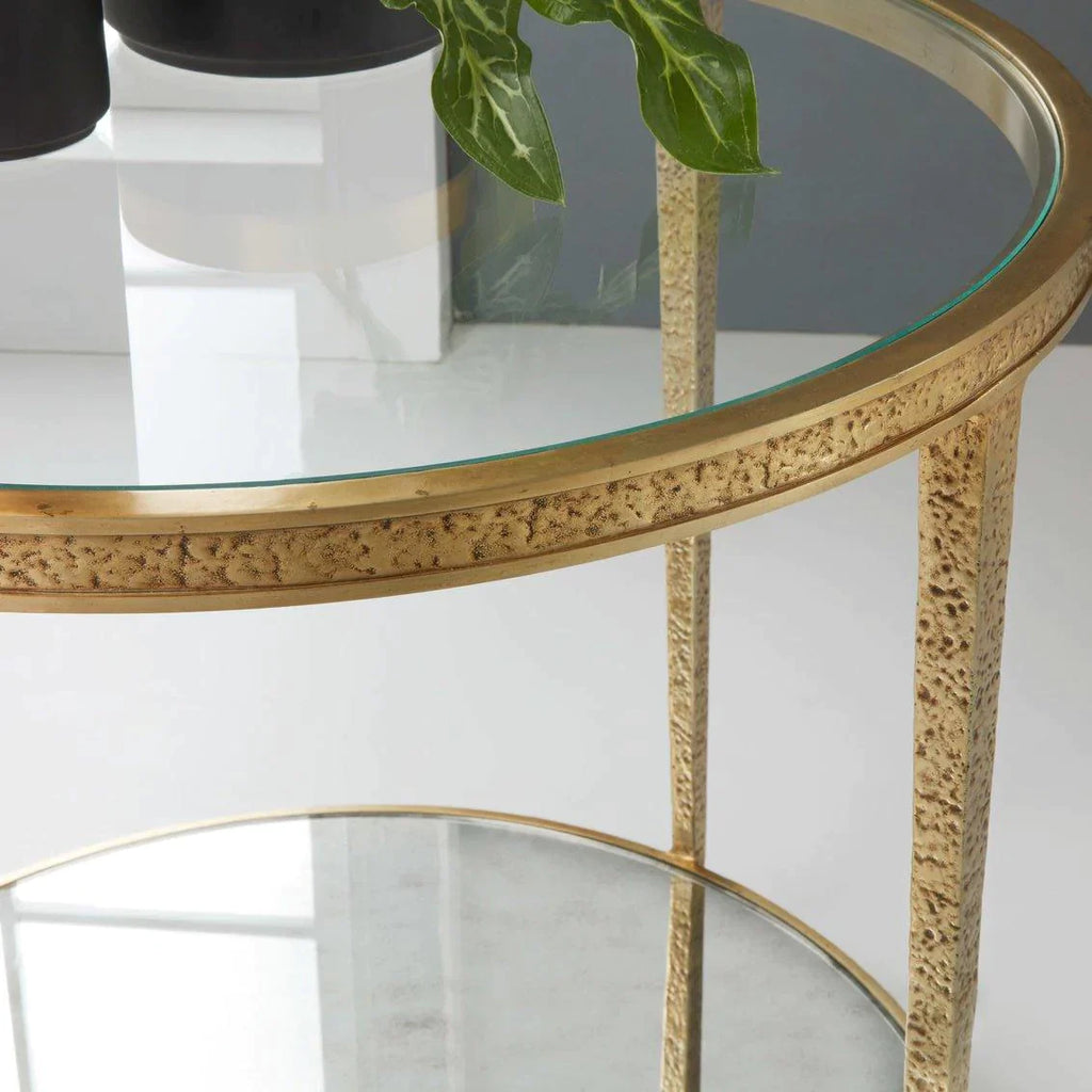 Modern History Sculpture Round Side Table in Textured Antique Brass - Side & Accent Tables - The Well Appointed House