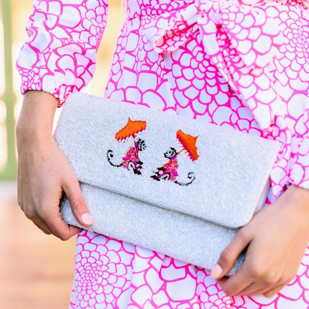 White Beaded Monkey Beaded Clutch - The Well Appointed House