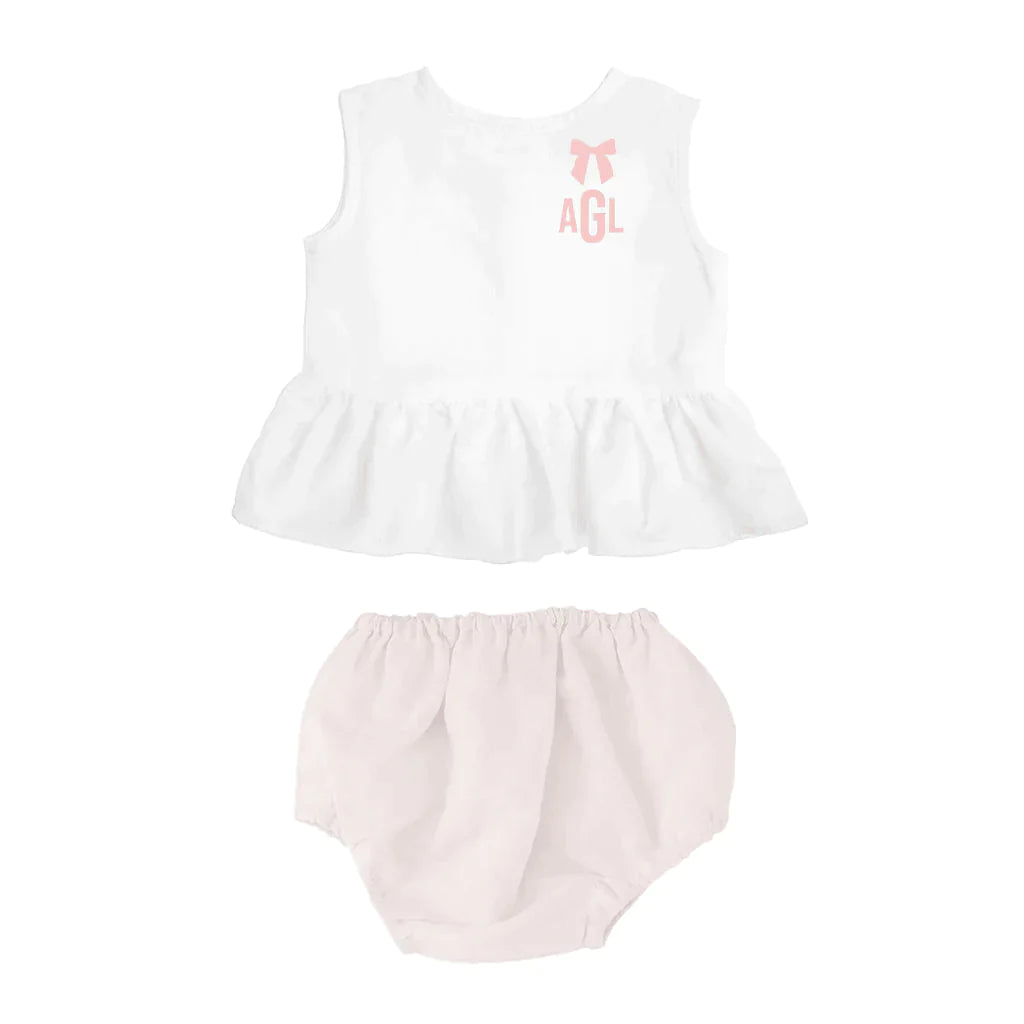 Monogrammed Baby Girl Shirt and Bloomers in Pink and White - Baby Girl Clothing - The Well Appointed House