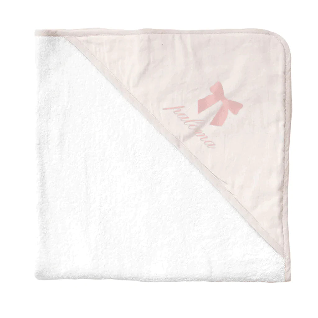Monogrammed Hooded Towel and Wash Glove Set for Baby in Pink and White - Little Loves Bath - The Well Appointed House