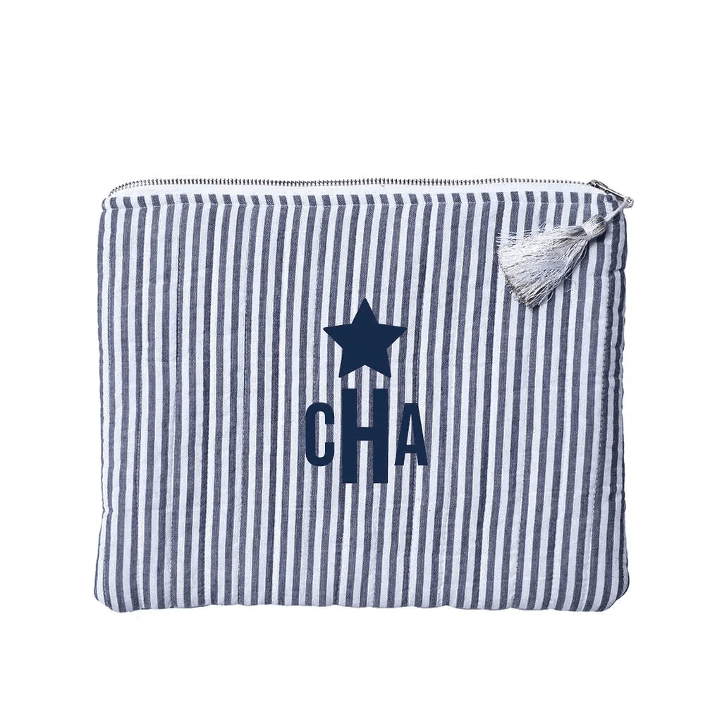 Monogrammed Linen Baby Bag in Blue and White Stripe - Baby Gifts - The Well Appointed House