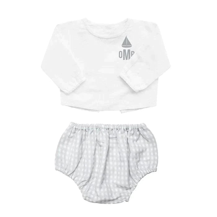 Monogrammed Newborn Gift Set in Grey and White Gingham - Baby Boy Clothing - The Well Appointed House