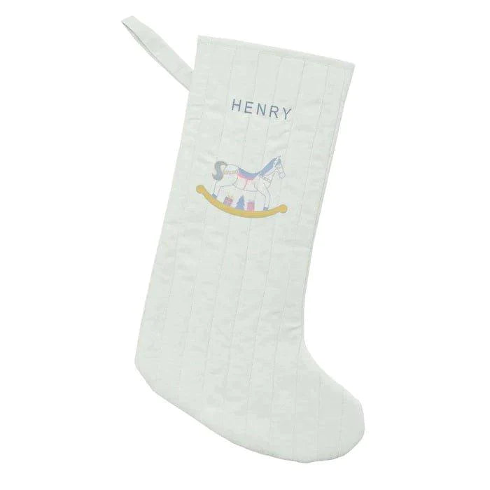 Monogrammed Rocking Horse Stocking for Kids in French Grey Linen - Baby Gifts - The Well Appointed House