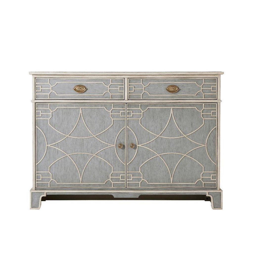 Morning Room Grey Fretwork Side Cabinet with Brass Handles - Sideboards & Consoles - The Well Appointed House