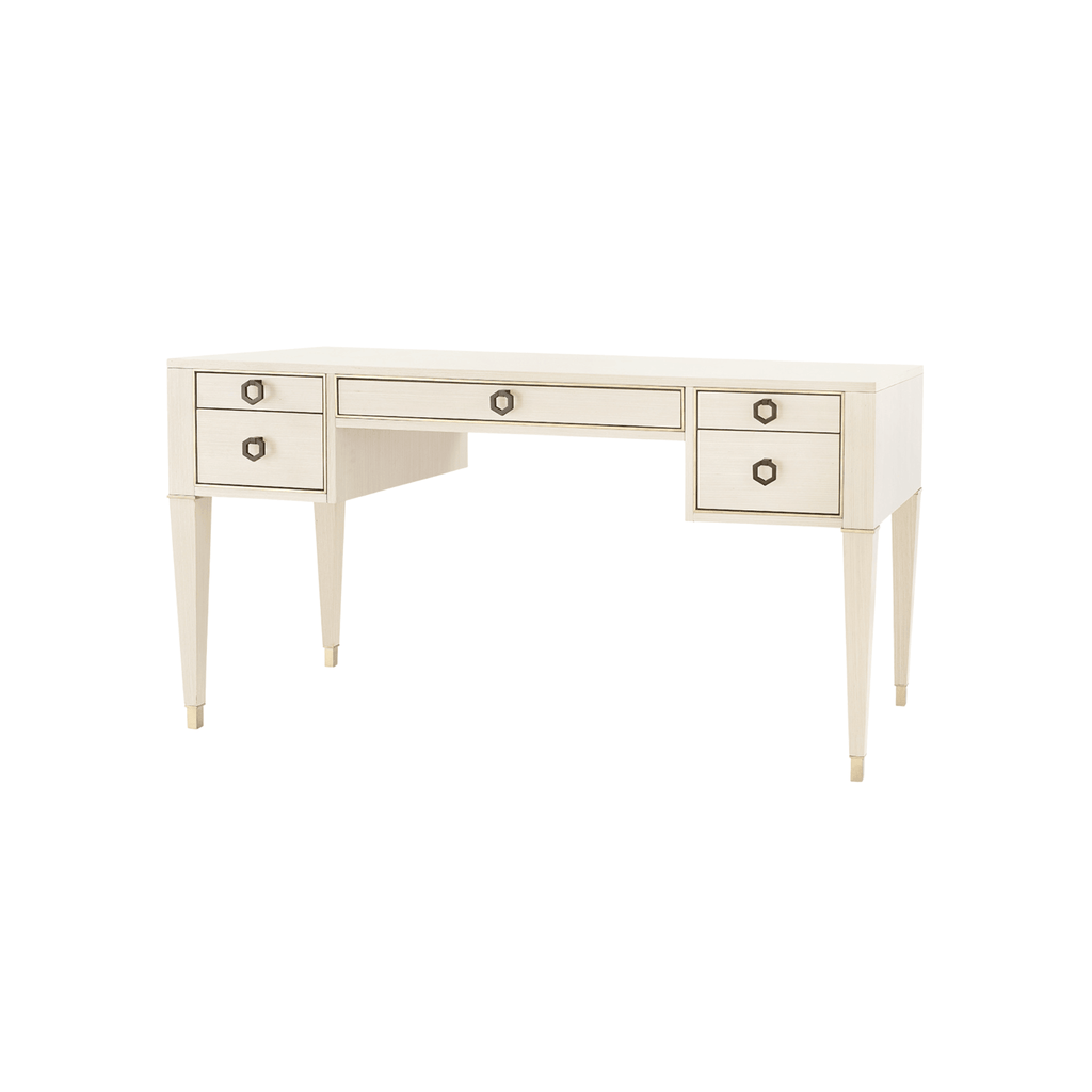 Morris Desk in Blanched Oak with Champagne Finish Accents - Desks & Desk Chairs - The Well Appointed House