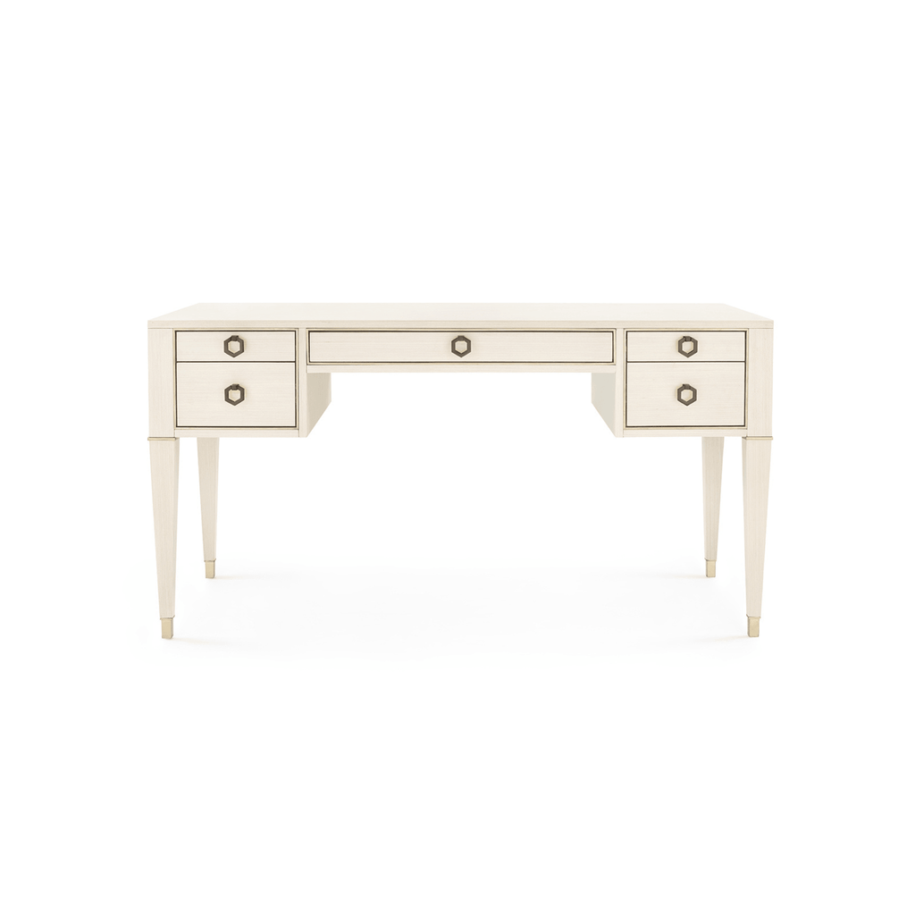 Morris Desk in Blanched Oak with Champagne Finish Accents - Desks & Desk Chairs - The Well Appointed House
