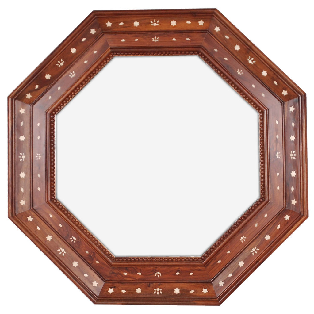 Michael L. Smith Rosewood & Bone Inlay Octagonal Wall Mirror - Wall Mirrors - The Well Appointed House