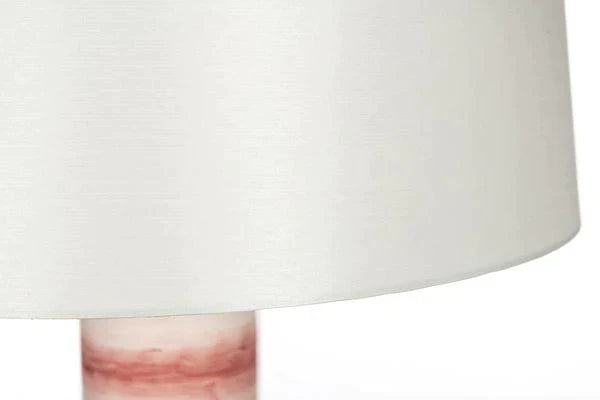 Muted Red And White Striped Ceramic Table Lamp with White Linen Shade - Table Lamps - The Well Appointed House