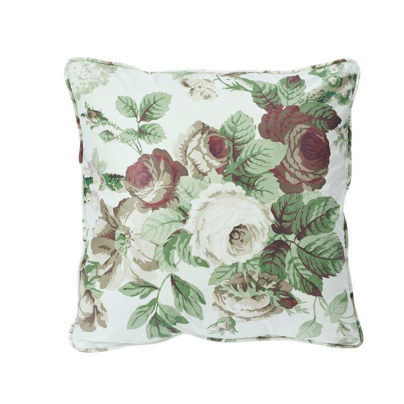Nancy Grisaille & Green Rose 18" Cotton Throw Pillow - Pillows - The Well Appointed House