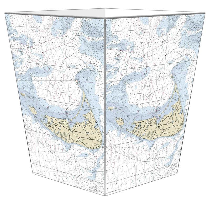 Nantucket Nautical Chart Decoupage Wastebasket and Optional Tissue Box Cover - Wastebasket Sets - The Well Appointed House