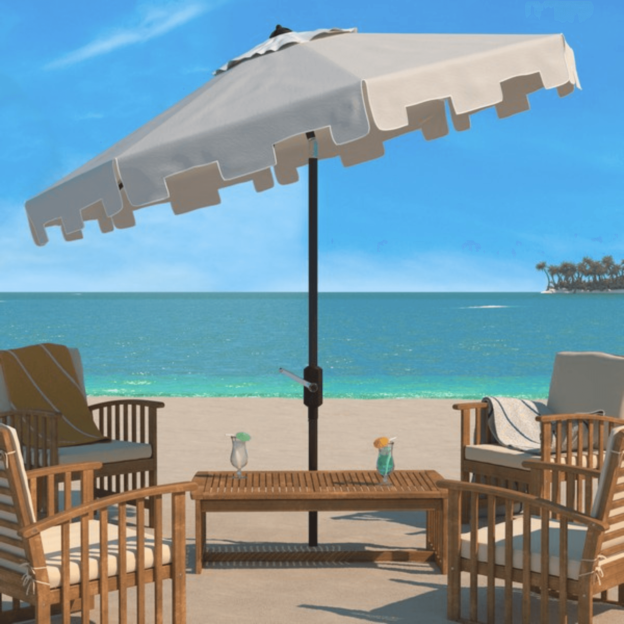 Safavieh 11 ft. Zimmerman Market Umbrella Beige & White Safavieh 11 ft. Zimmerman Market Umbrella Beige & White