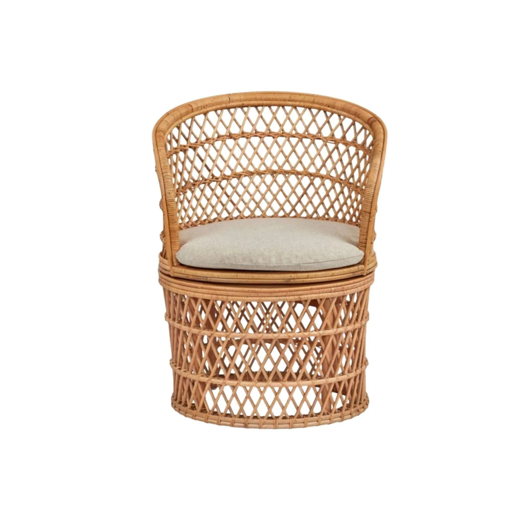 Natural Rattan Barrel Chair with Cream Cushion - Accent Chairs - The Well Appointed House