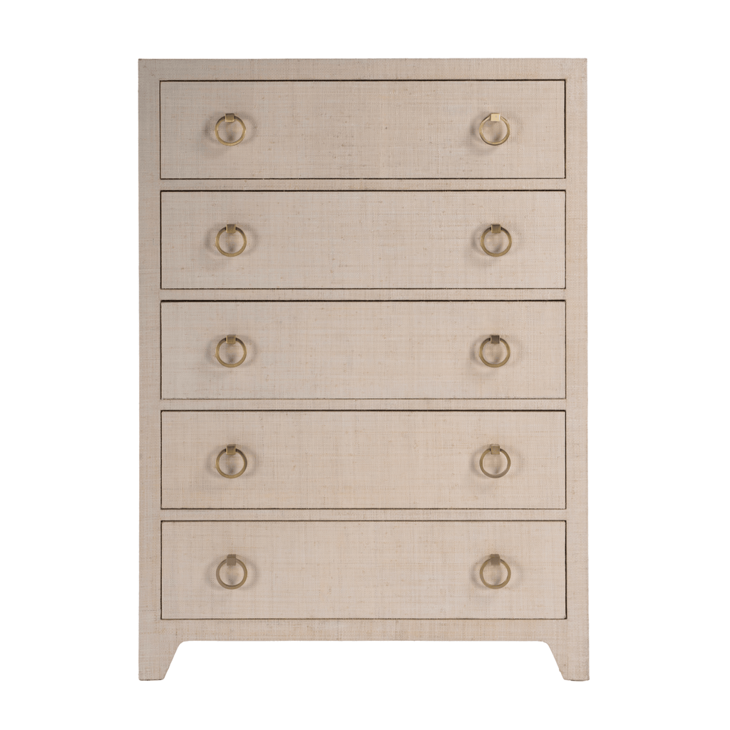 Natural Saguran Raffia Five Drawer Dresser - Dressers & Armoires - The Well Appointed House
