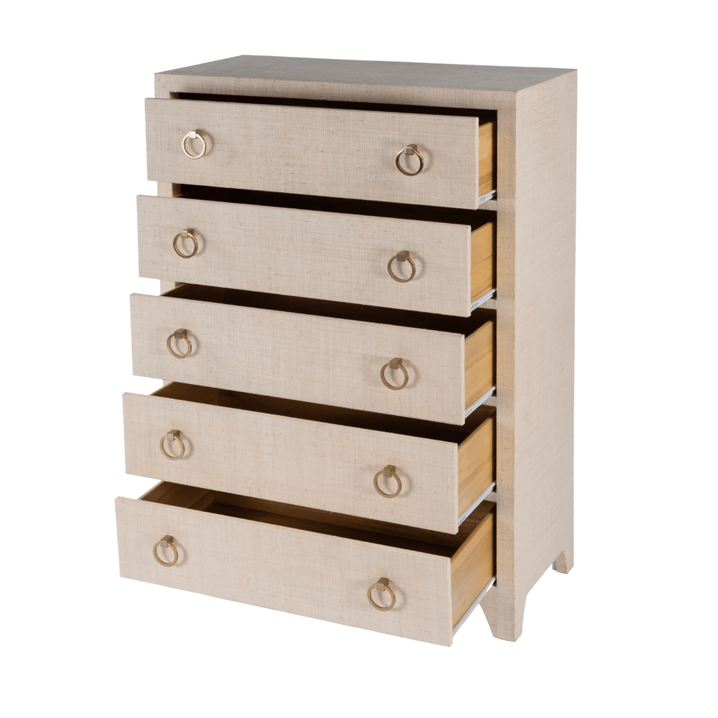 Natural Saguran Raffia Five Drawer Dresser - Dressers & Armoires - The Well Appointed House