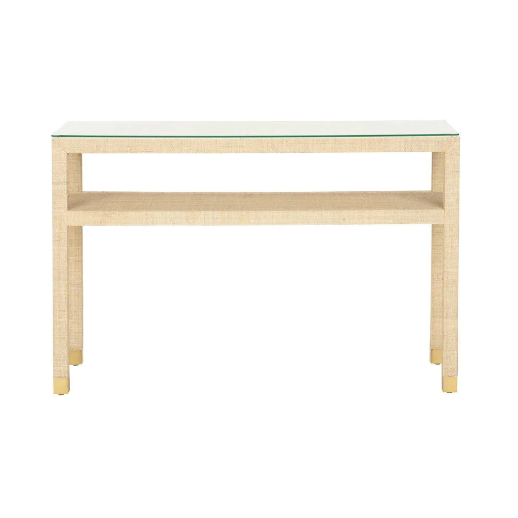 Natural Saguran Wrapped Glass Topped Console Table - Consoles - The Well Appointed House