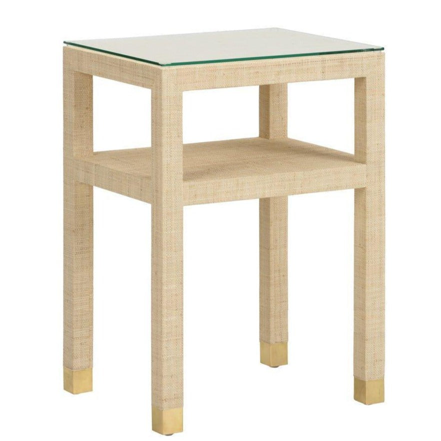 Natural Saguran Wrapped Glass Topped End Table - Side & Accent Tables - The Well Appointed House