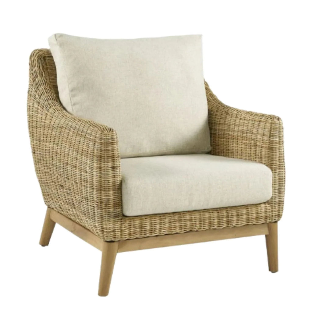 Natural Woven Club Chair With Natural Linen Cushions - Accent Chairs - The Well Appointed House