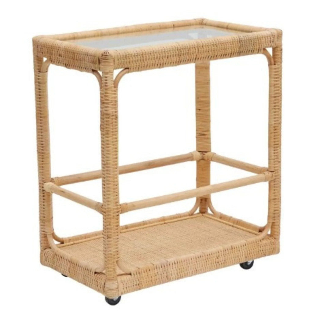 Natural Woven Rattan Bar Cart - Bar & Serving Carts - The Well Appointed House