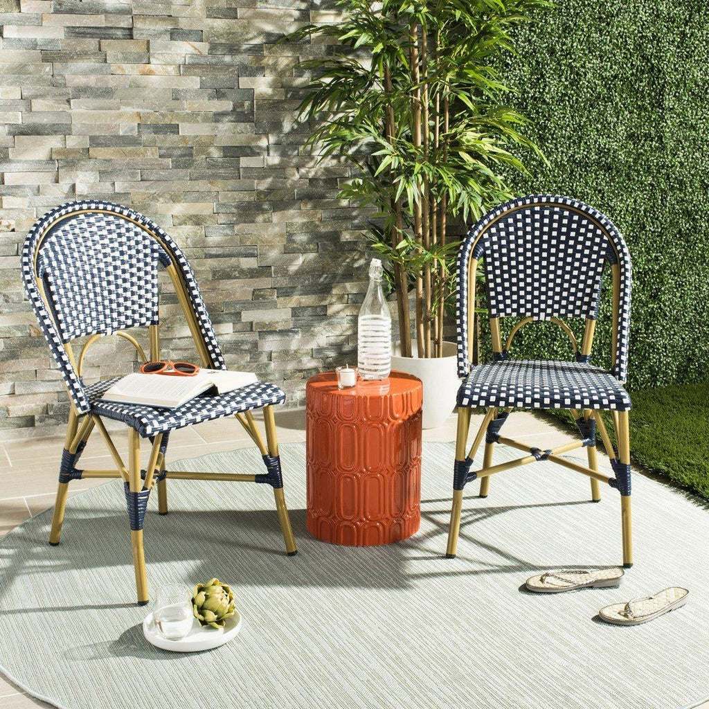 Navy and White Indoor-Outdoor French Bistro Stacking Side Chair - Outdoor Dining Tables & Chairs - The Well Appointed House