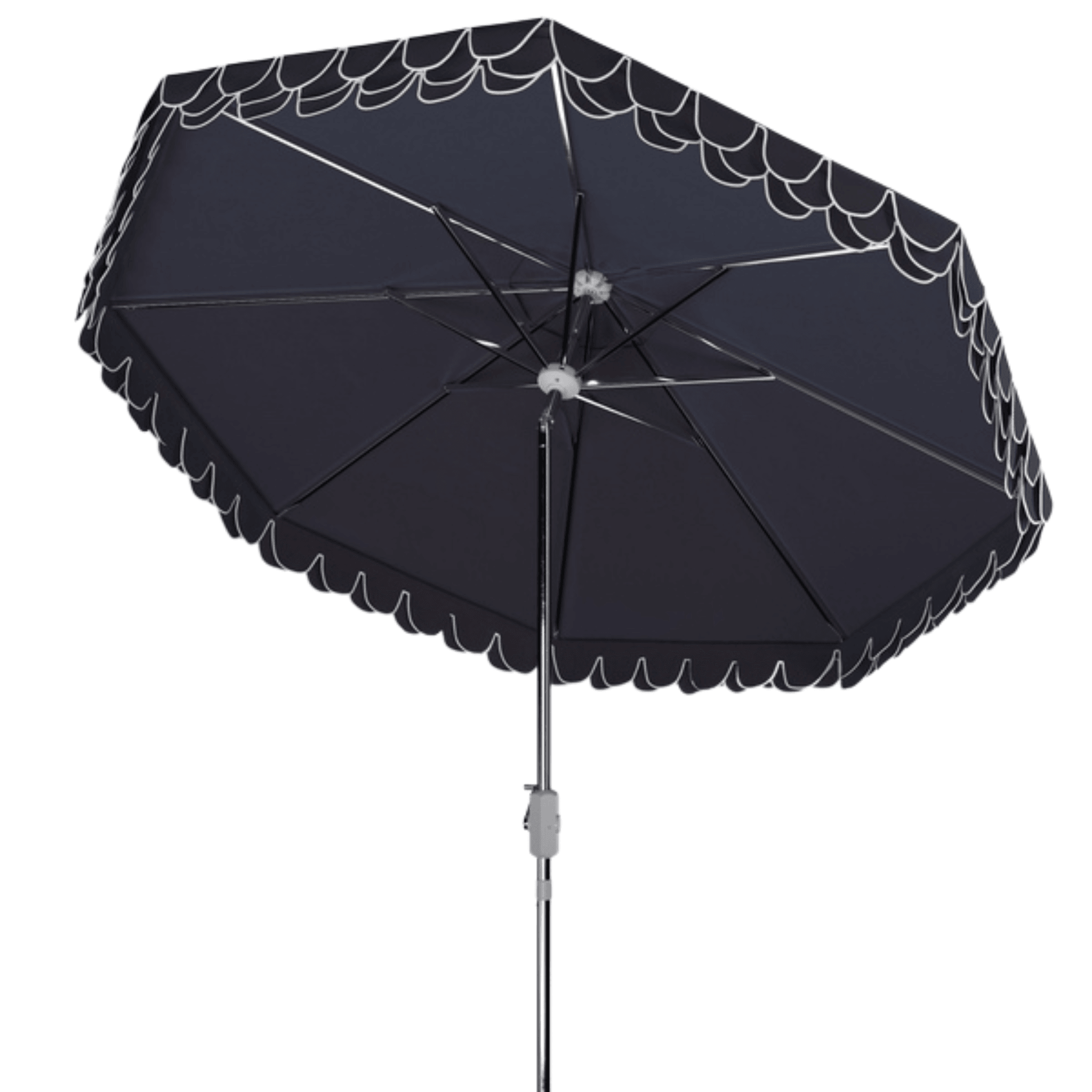 black patio umbrellas with white fringe Elegant Valance 9Ft Auto Tilt Umbrella Navy/White by Safavieh