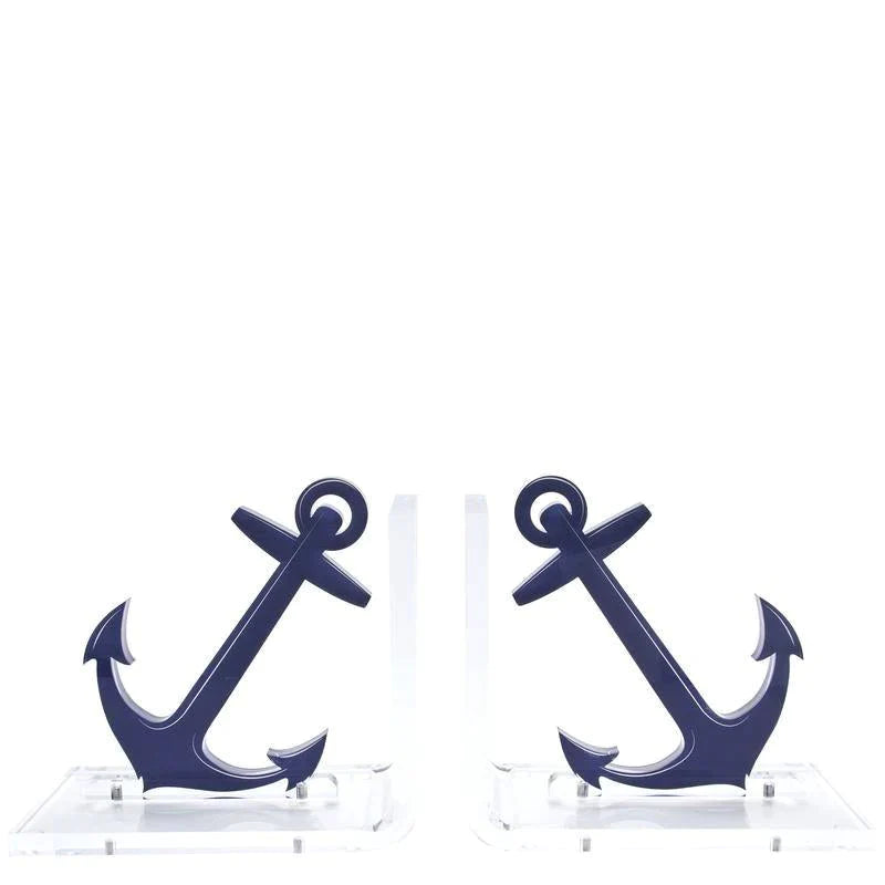 Navy Blue Anchor Nautical Bookends - Bookends - The Well Appointed House