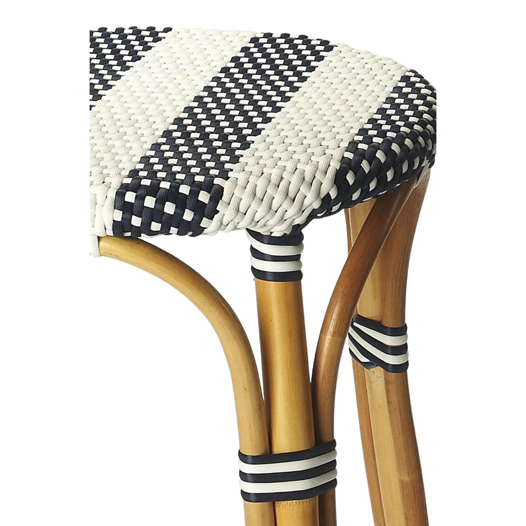 Navy Blue and White Striped Rattan Frame Bar Stool - Bar & Counter Stools - The Well Appointed House