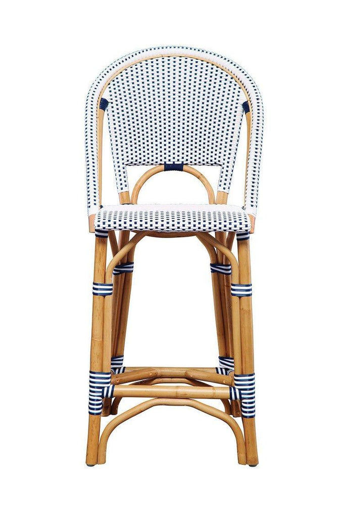 Navy Blue & White Woven Bistro Counter Stool - Bar & Counter Stools - The Well Appointed House